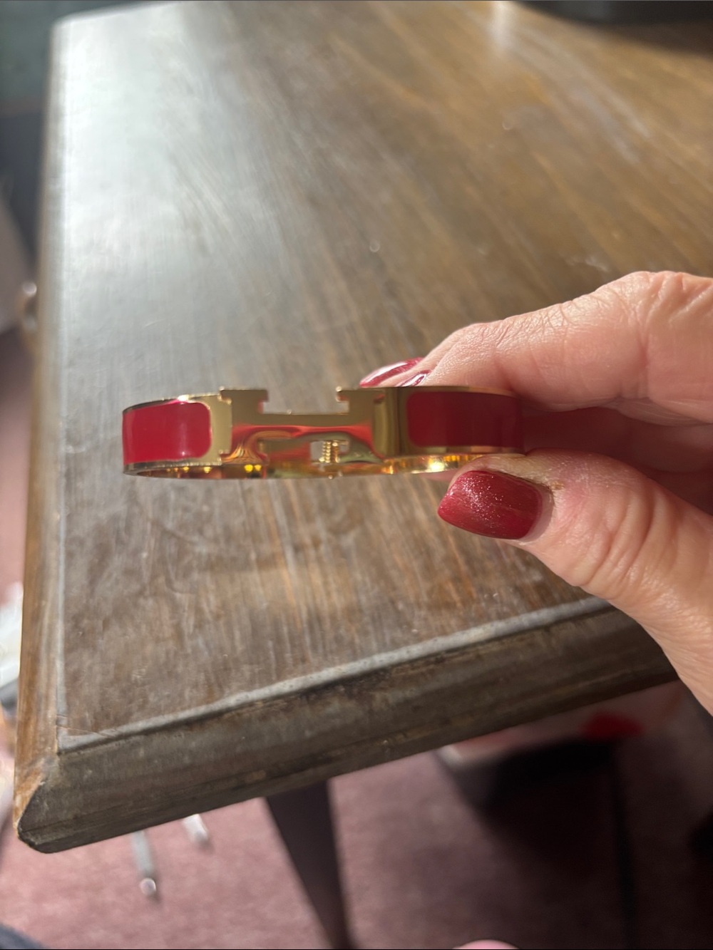Gold-Tone Red Enamel Bracelet